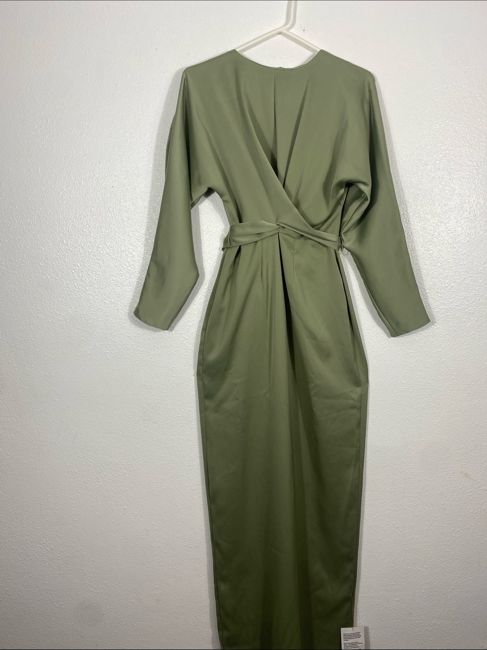 ASOS Sage Green Long Sleeve Twist-Waist Maxi Dress Size 4 US - Picture 5 of 15